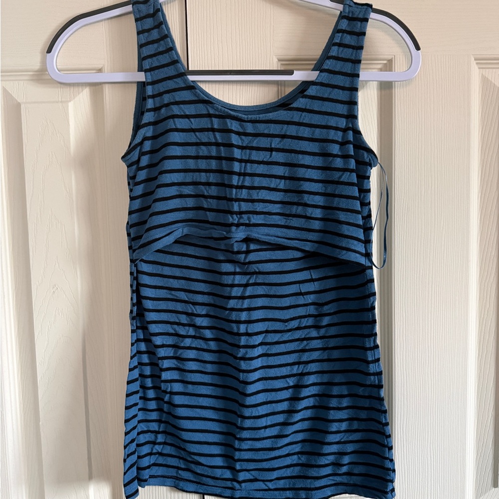 A:glow Women’s Nursing Striped Blue Tank Top size XS